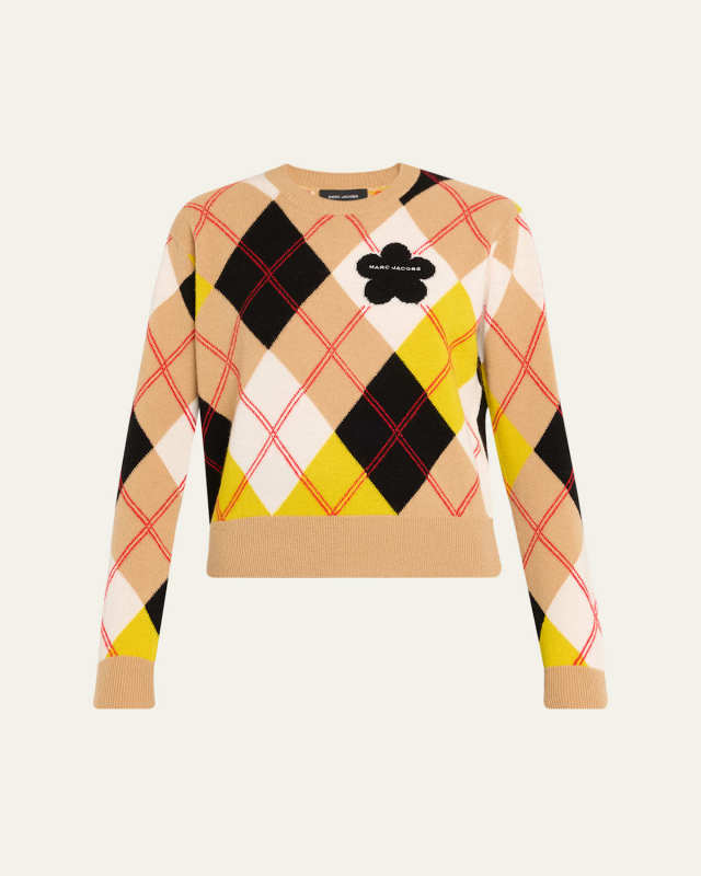 Preppy Daisy Argyle Crewneck Sweater